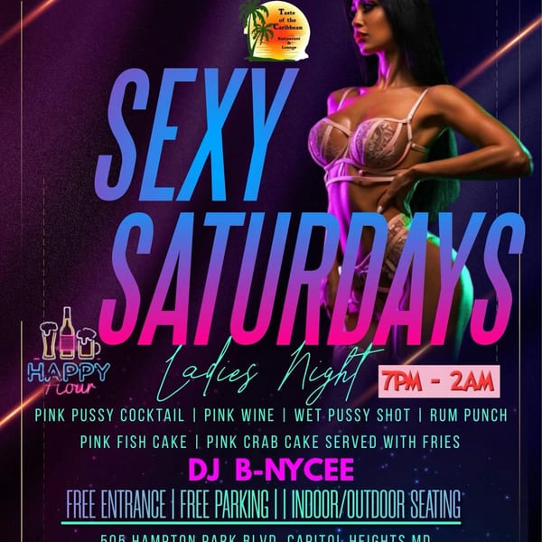 Flyer for Taste of the Caribbean's 'Sexy Saturdays Ladies Night' with a woman in lingerie.