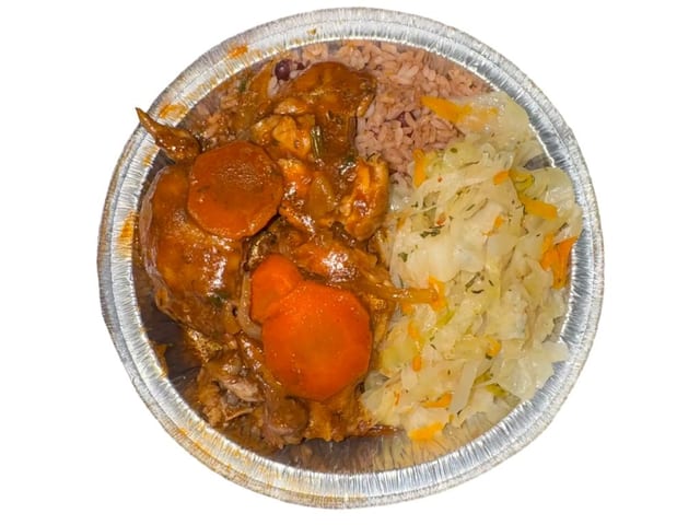 Stew Chicken Rice & Beans Lunch Special.